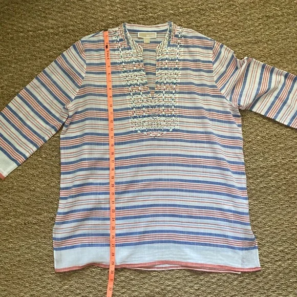 MICHAEL Michael Kors Beaded Tunic, White w/ Red & Blue Strip… - Picture 7 of 12